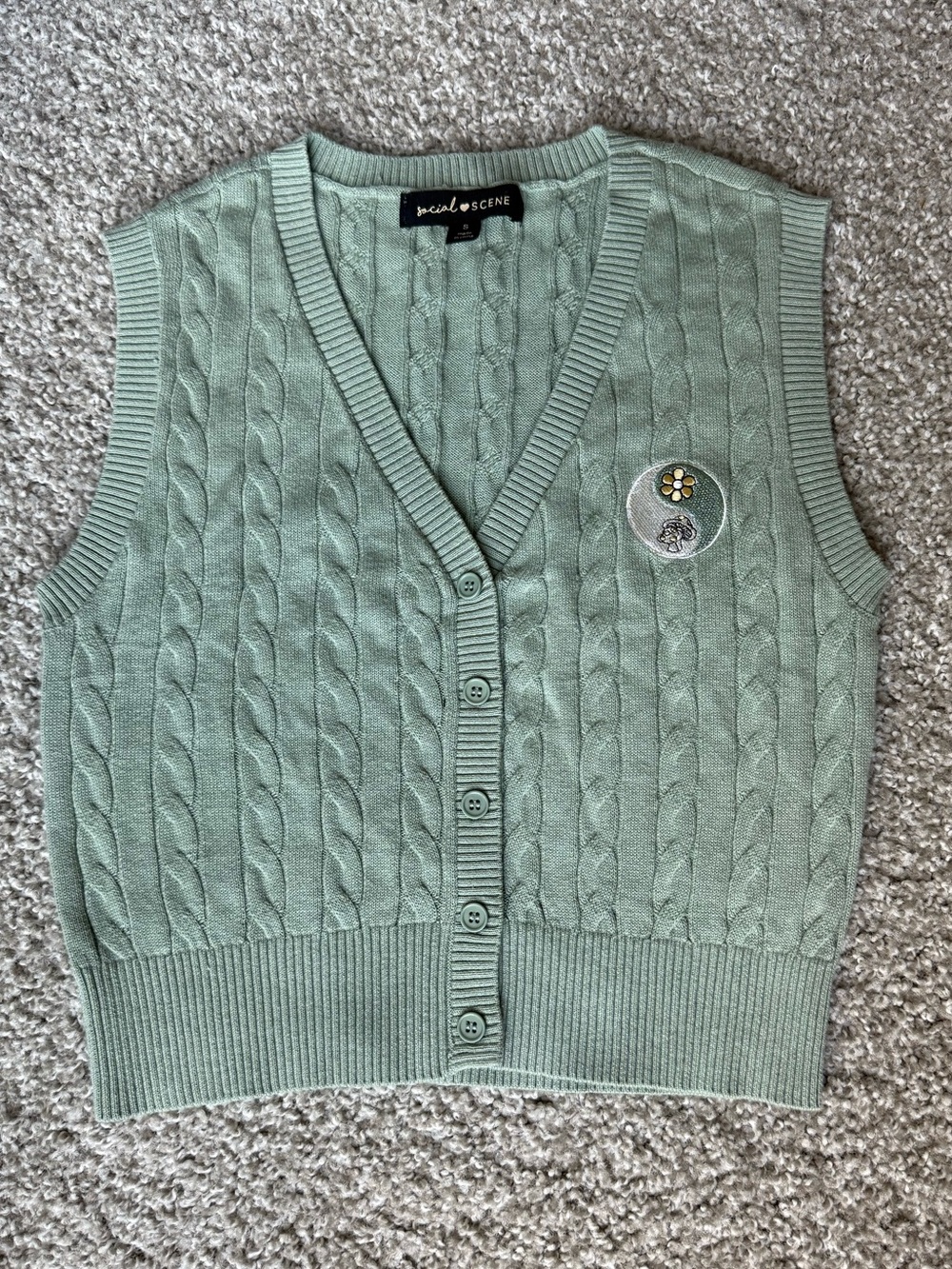 Sage Cable-Knit V-Neck Sweater Vest